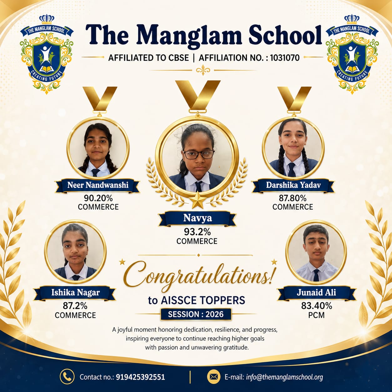 CBSE Class XII Results 2026: The Manglam School Students Excel Brilliantly